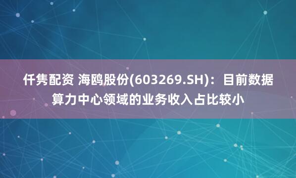 仟隽配资 海鸥股份(603269.SH)：目前数据算力中心领域的业务收入占比较小